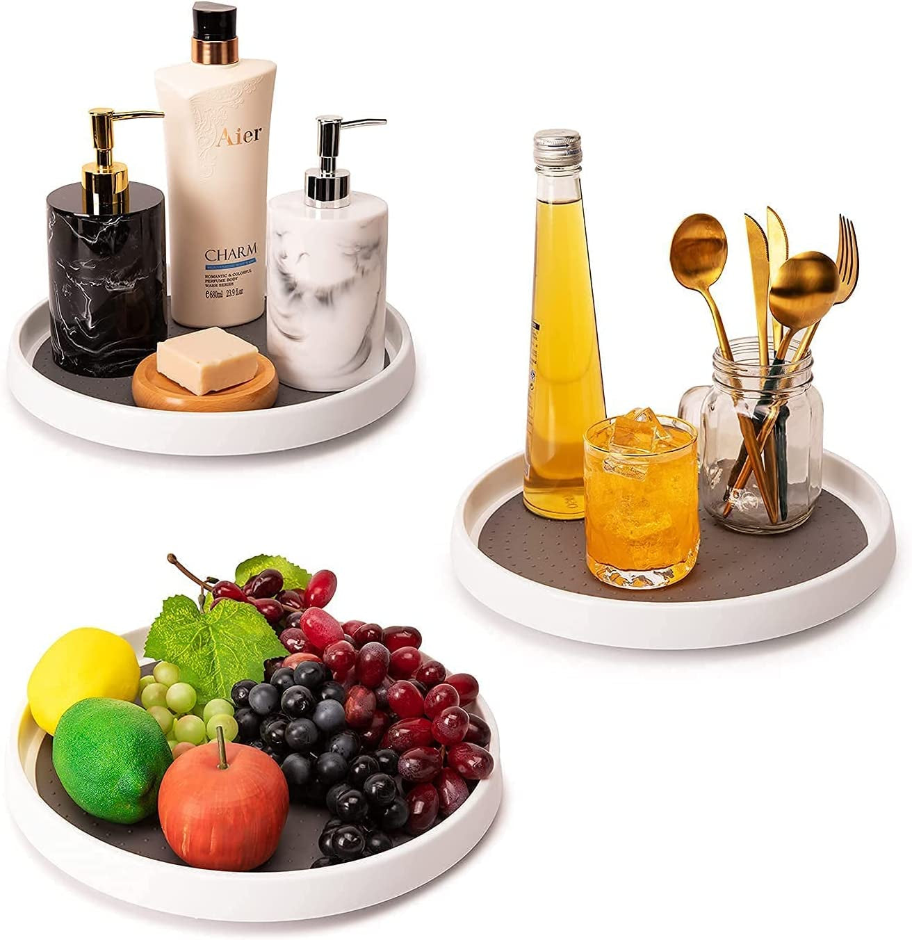 12 Inch Lazy Susan Turntable 2 Pack , Non-Skid Rotating Spice Rack Spinning Organizer for Cabinet, Kitchen, Fridge, Countertop, Pantry Organization and Storage, Vanity Display Stand